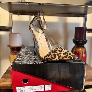 Liliana Leopard Print Heels with Clear Accents